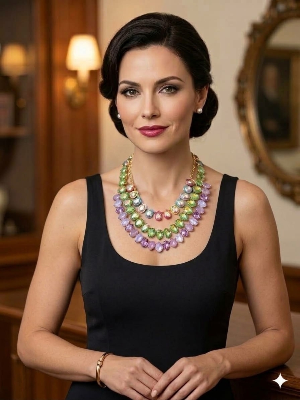 Mermaid Multi-Row Beaded Statement Necklace - Green, Pink, Lavender